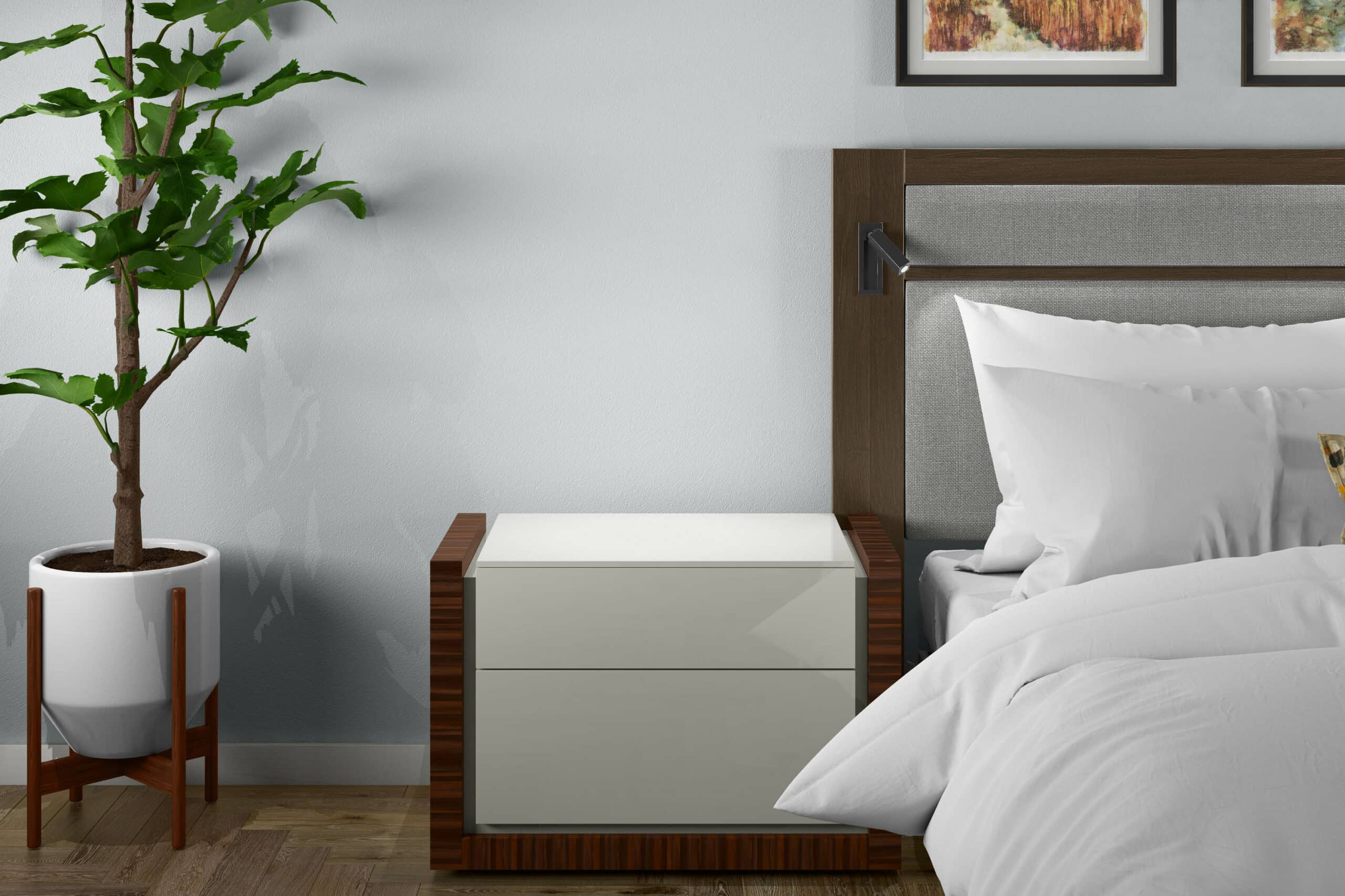 3D artwork rendering illustration / bedroom bed side table night