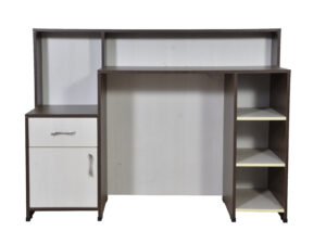 RECEPTION TABLE WITH FILE CABINATE AND DRAW WITH THREE SHELVES