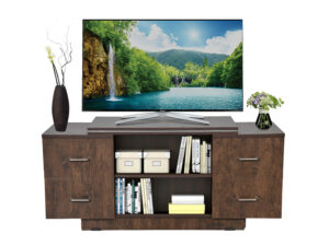 DOUBLE DRAW TV STAND WITH EXOTIC TEAK FINISH