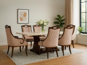 1+6 Ribbon handle marble dining table